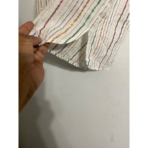 NEVER A WALLFLOWER White Metallic Multicolored Striped Top size Medium - Picture 8 of 13